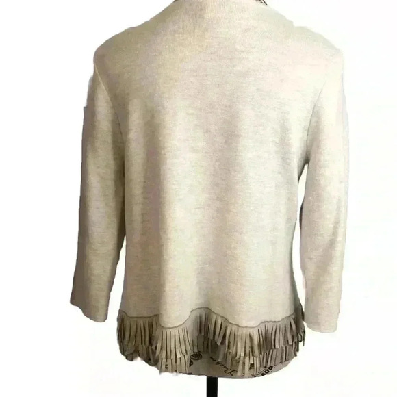 Chicos size 1 (Medium) beige boho open from blazer jacket with fringed bottom - Picture 2 of 6
